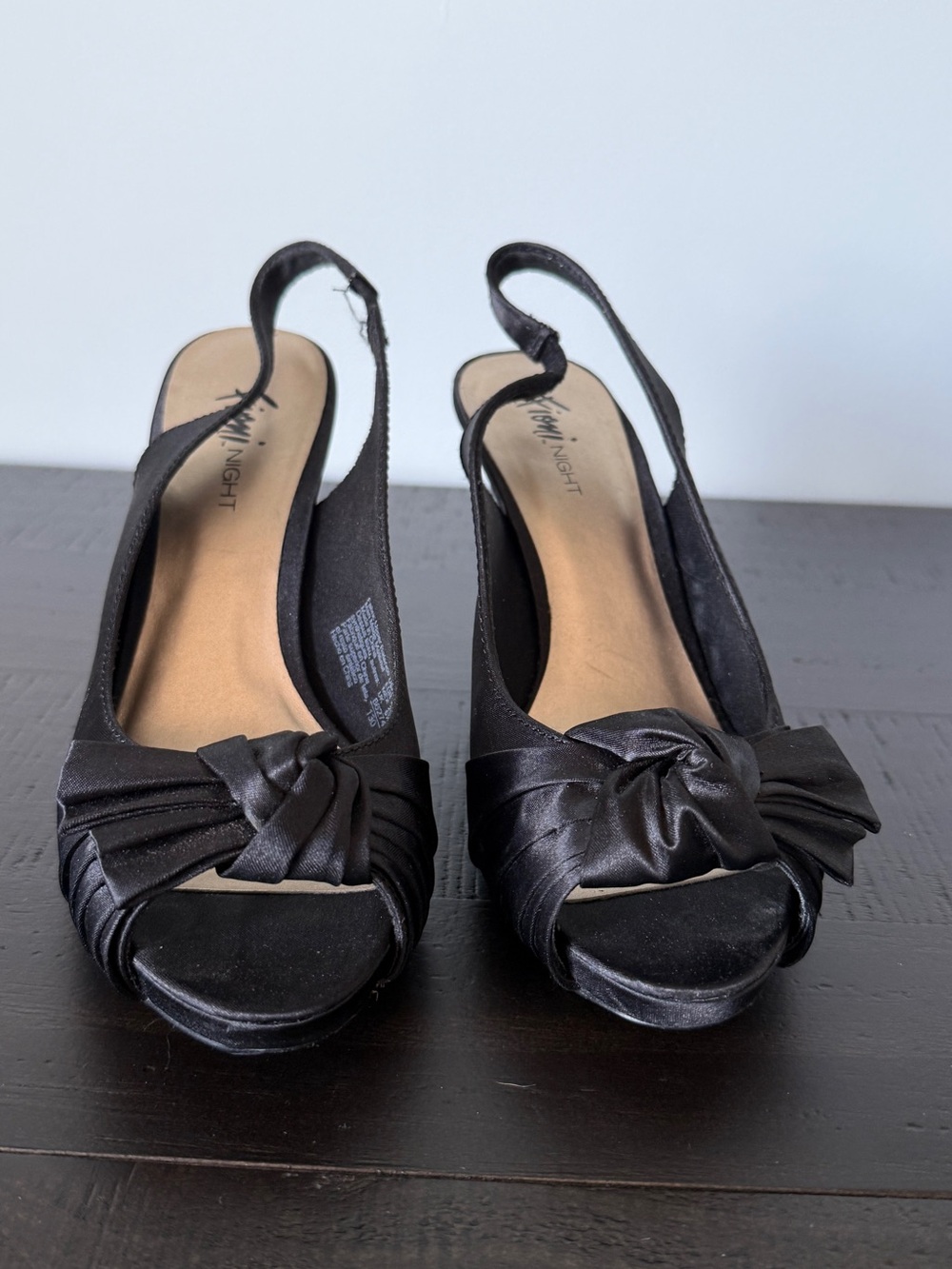 Night Black Satin Peep-Toe Slingback Heels